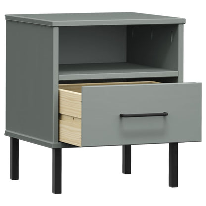 Grey Solid Wood Pine Bedside Cabinet with Metal Legs - OSLO