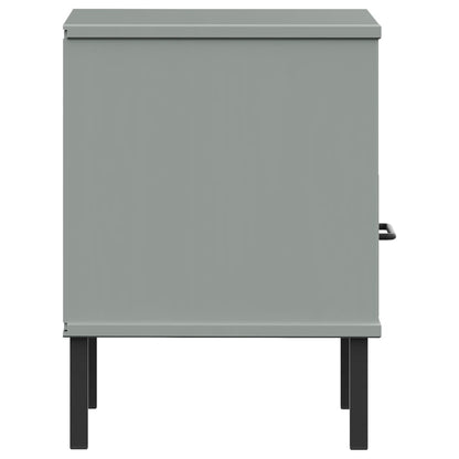Grey Solid Wood Pine Bedside Cabinet with Metal Legs - OSLO
