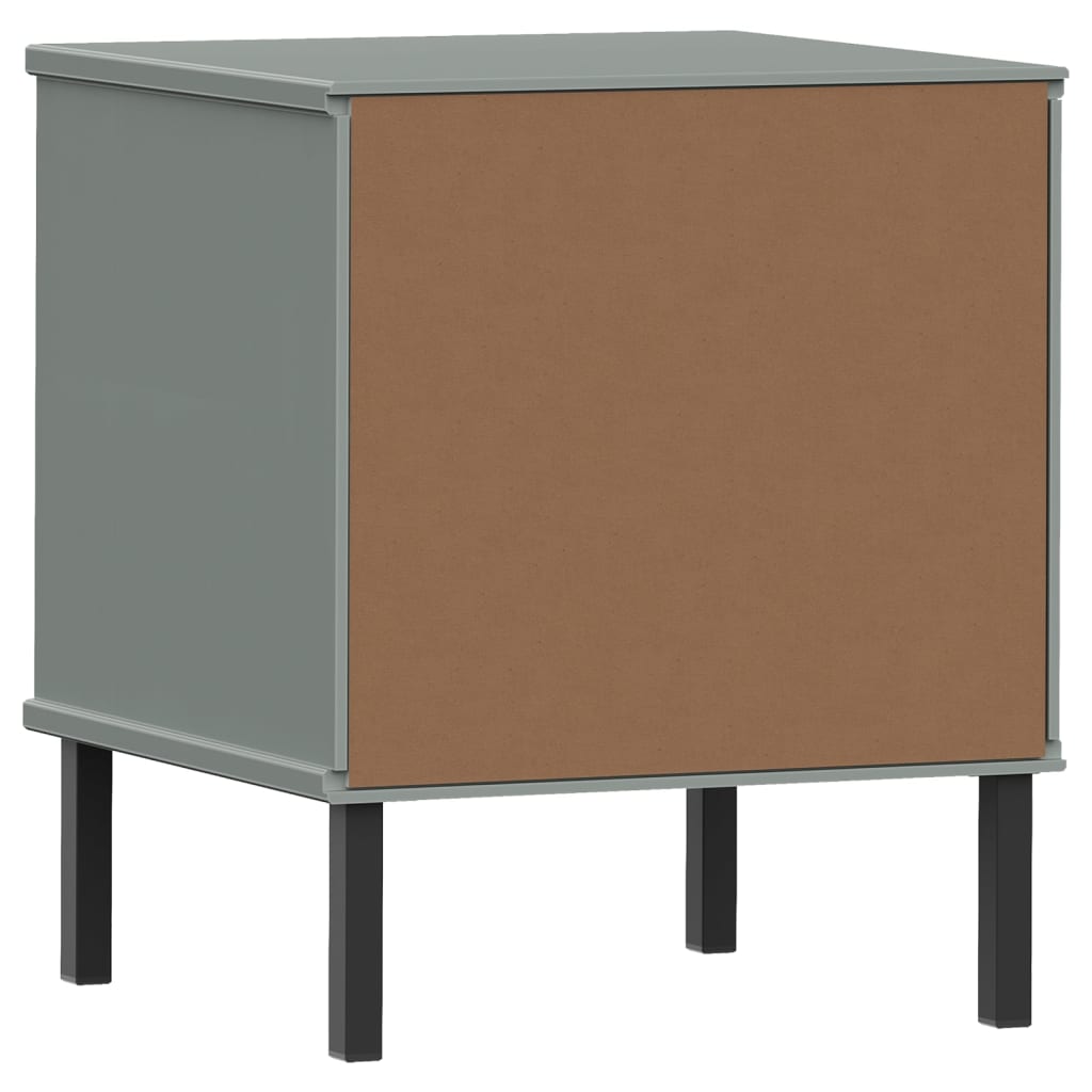 Grey Solid Wood Pine Bedside Cabinet with Metal Legs - OSLO