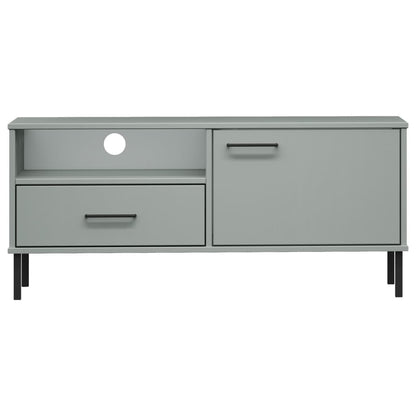 TV Cabinet with Metal Legs Grey Solid Wood Pine OSLO