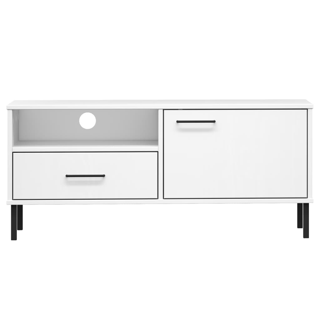 TV Cabinet with Metal Legs White Solid Wood Pine OSLO