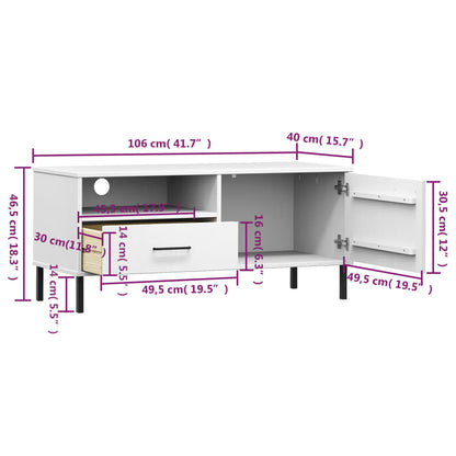 TV Cabinet with Metal Legs White Solid Wood Pine OSLO