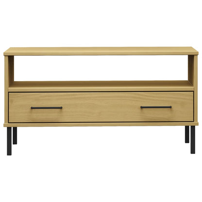 Coffee Table with Metal Legs Brown 85x50x45cm Solid Wood OSLO