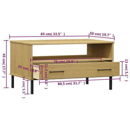 Coffee Table with Metal Legs Brown 85x50x45cm Solid Wood OSLO