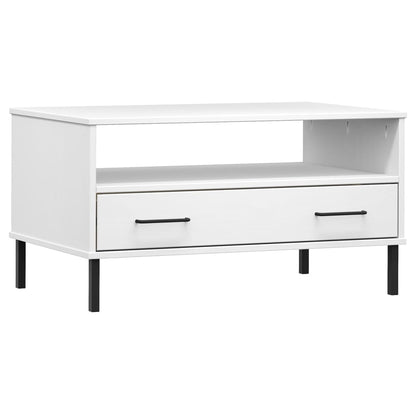 Coffee Table with Metal Legs White 85x50x45cm Solid Wood OSLO