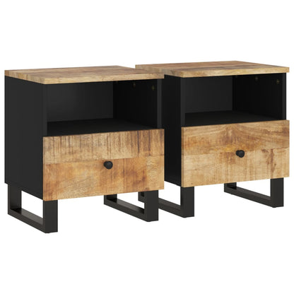 Solid Mango & Engineered Wood Bedside Cabinets - Set of 2