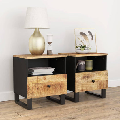 Solid Mango & Engineered Wood Bedside Cabinets - Set of 2