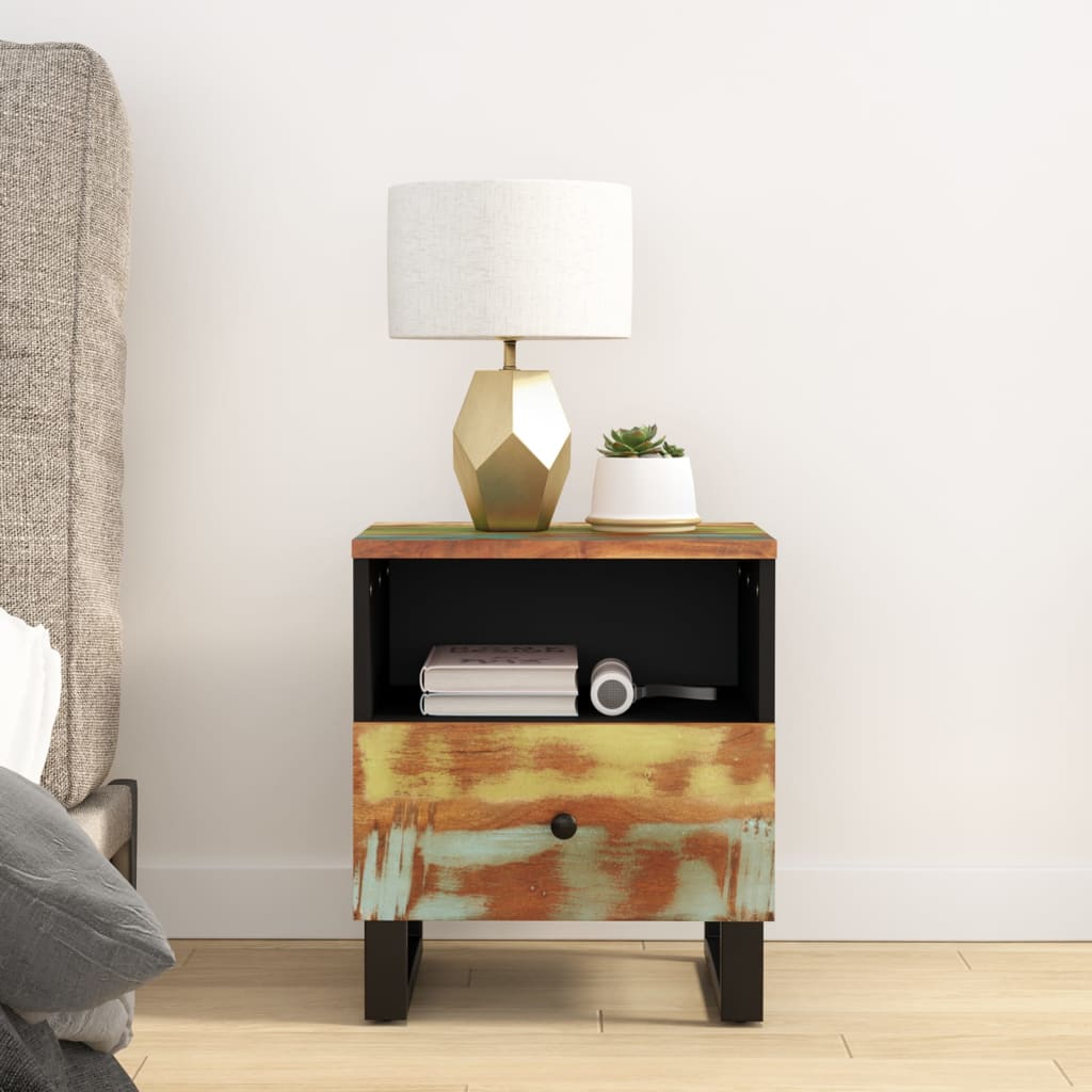 Reclaimed Solid Wood Bedside Cabinet with Drawer - Eco-Friendly Design