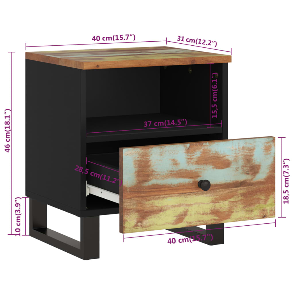 Reclaimed Solid Wood Bedside Cabinet with Drawer - Eco-Friendly Design