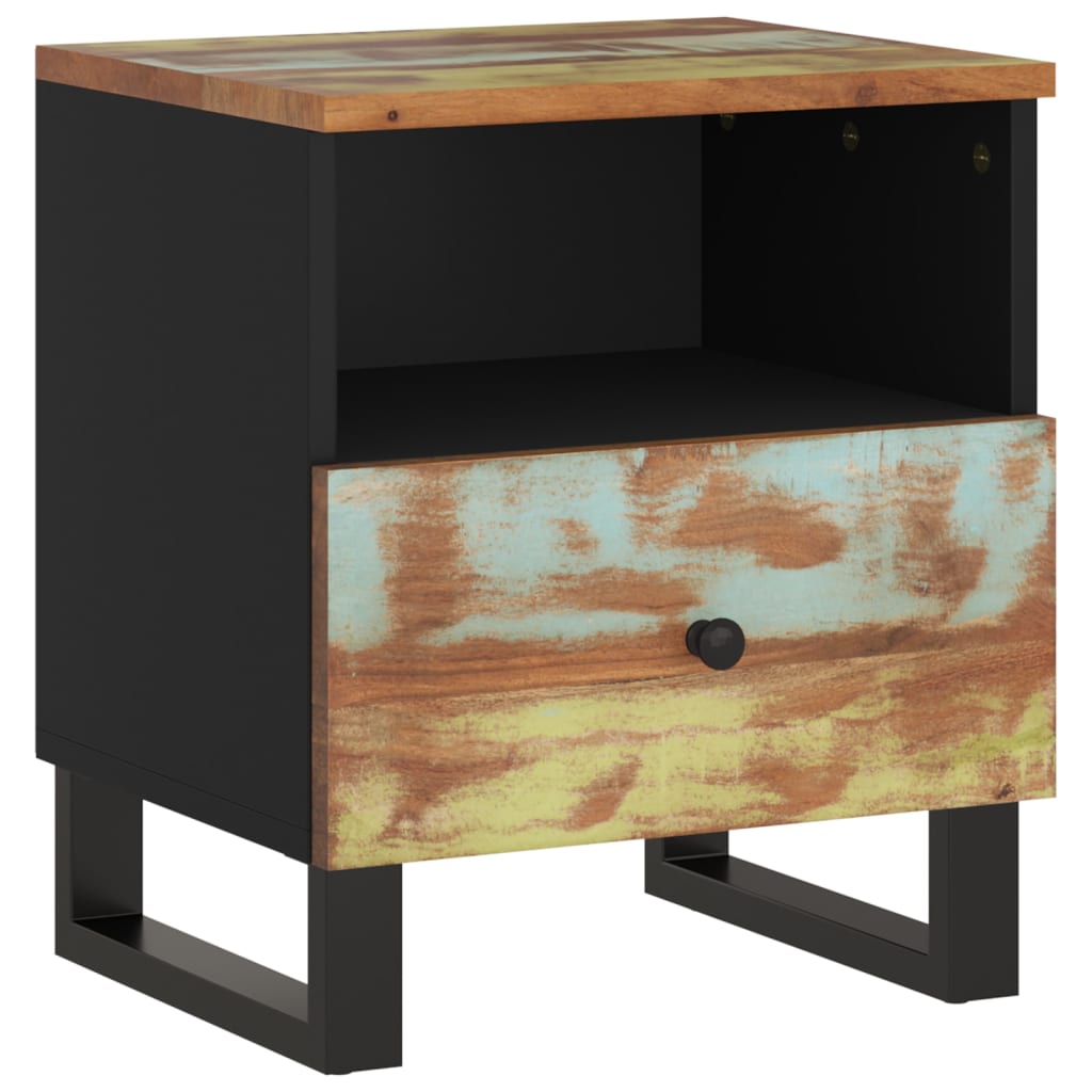 Reclaimed Solid Wood Bedside Cabinet with Drawer - Eco-Friendly Design