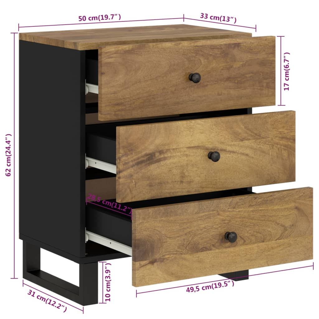 Solid Mango Wood Bedside Cabinet 50x33x62 cm - Elegant & Durable