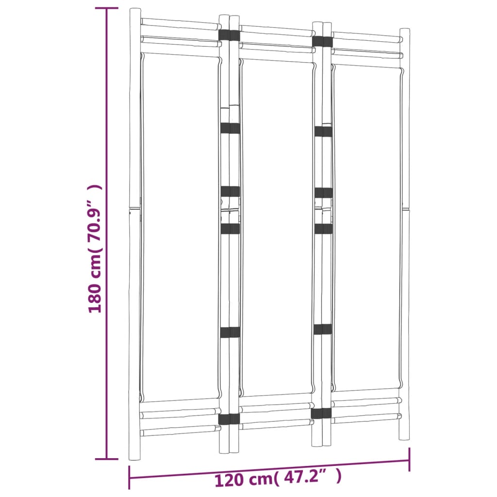 Bamboo & Canvas 3-Panel Room Divider, Folding, 120 cm