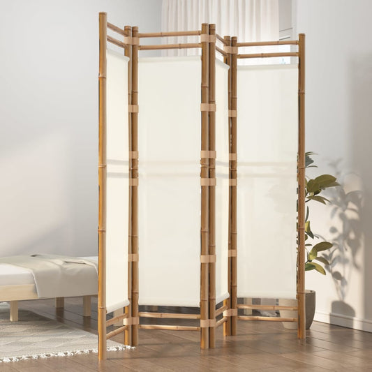 Bamboo & Canvas Folding Room Divider, 4-Panel, 160 cm
