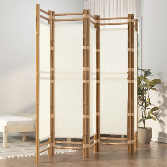 Bamboo & Canvas 5-Panel Folding Room Divider, 200 cm