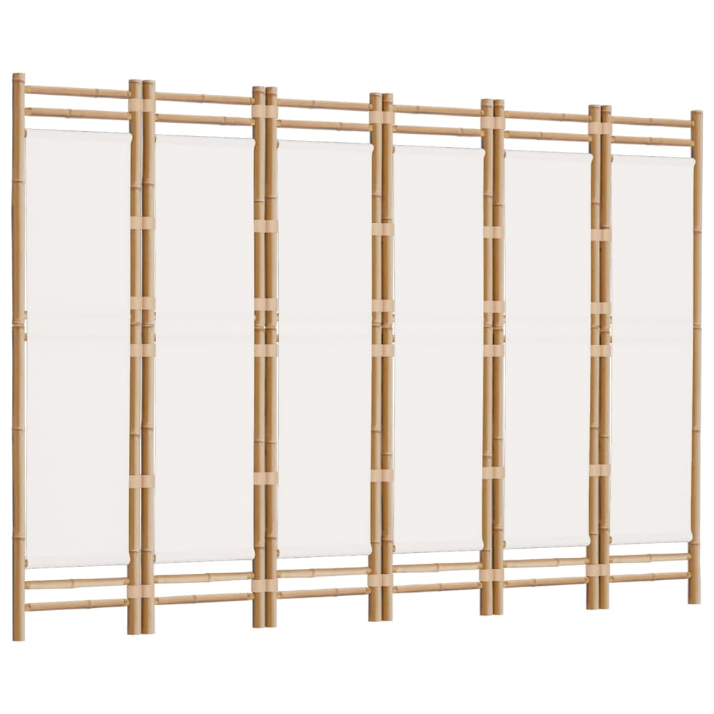 Bamboo & Canvas 6-Panel Room Divider - 240cm Folding Screen