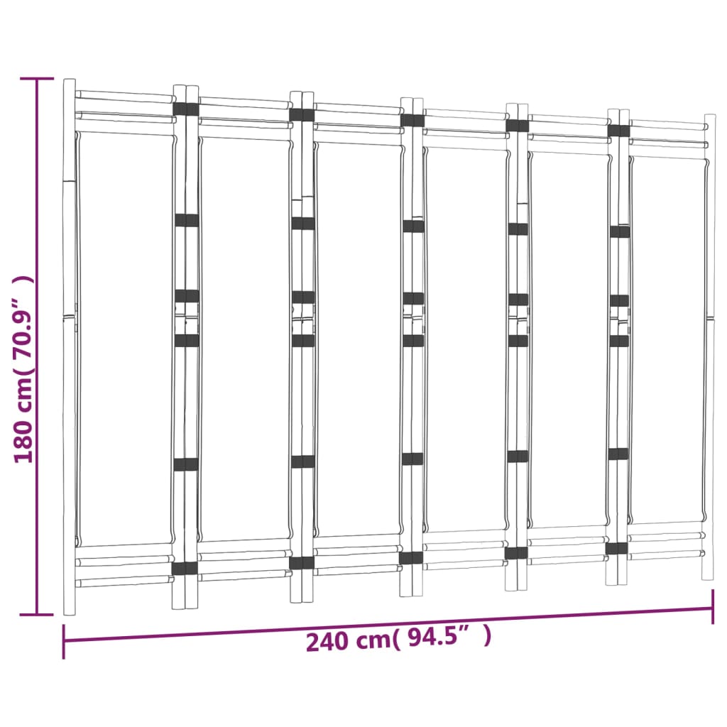 Bamboo & Canvas 6-Panel Room Divider - 240cm Folding Screen