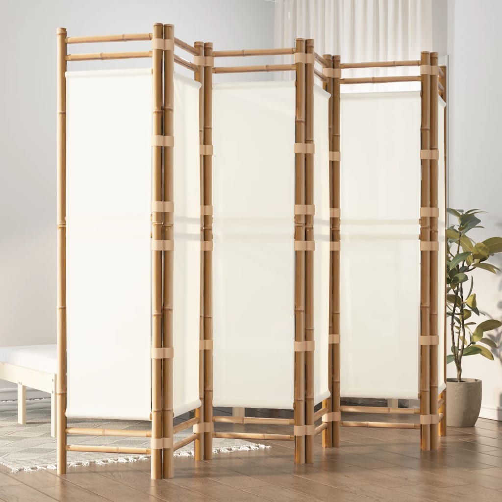 Bamboo & Canvas 6-Panel Room Divider - 240cm Folding Screen