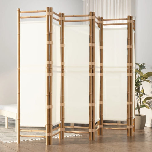 Bamboo & Canvas 6-Panel Room Divider - 240cm Folding Screen