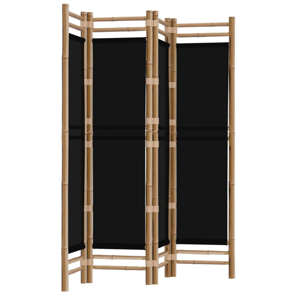 Elegant 4-Panel Bamboo & Canvas Room Divider, 160 cm