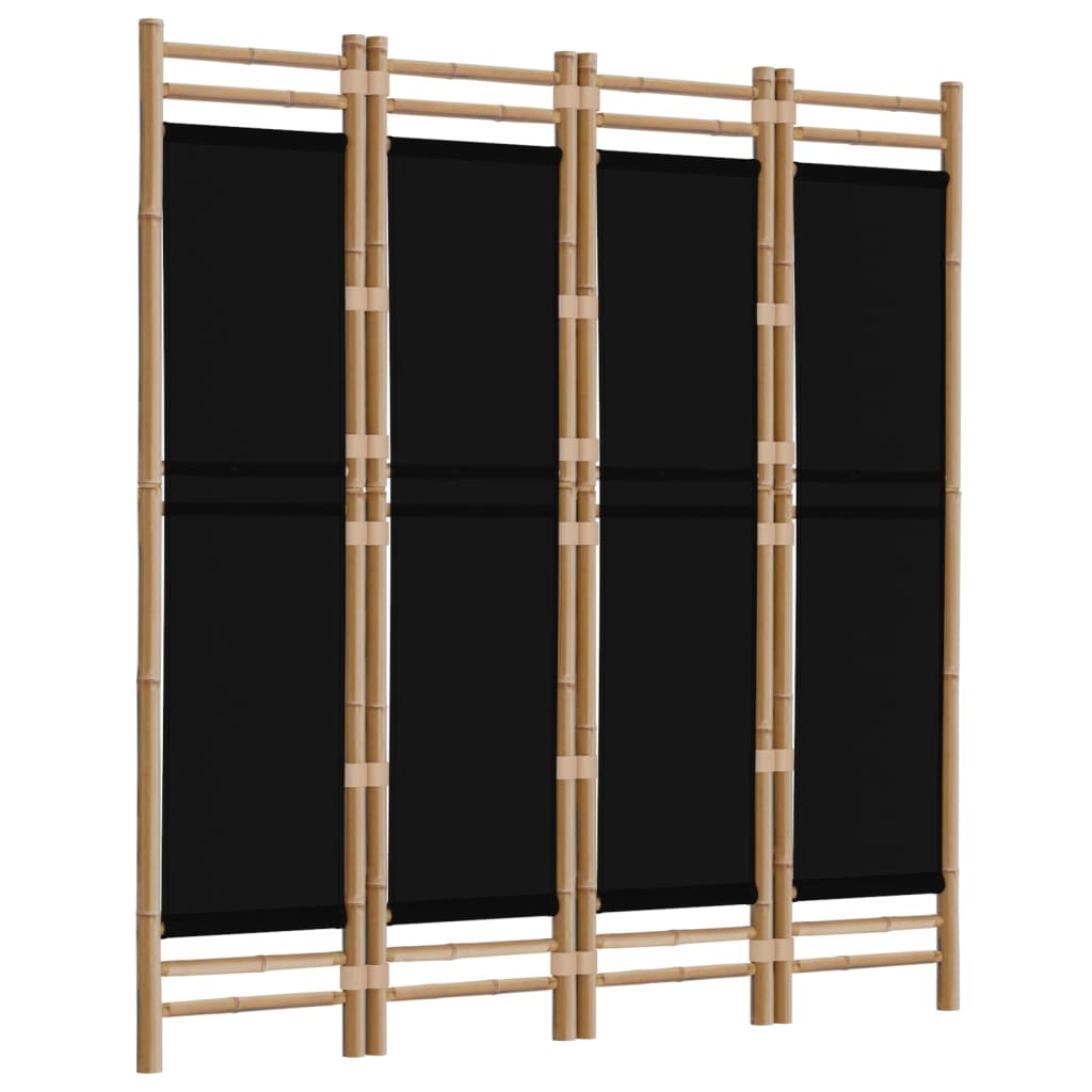 Elegant 4-Panel Bamboo & Canvas Room Divider, 160 cm