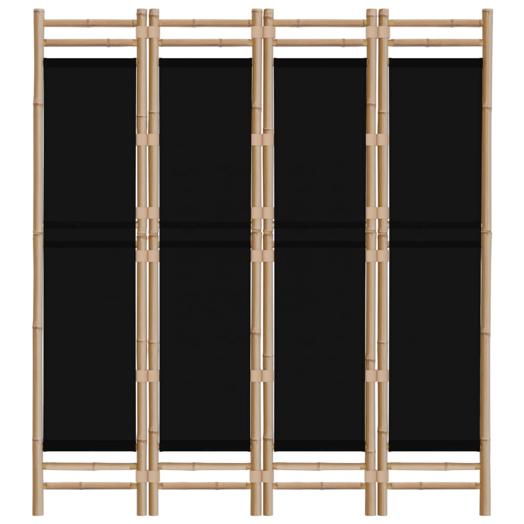 Elegant 4-Panel Bamboo & Canvas Room Divider, 160 cm