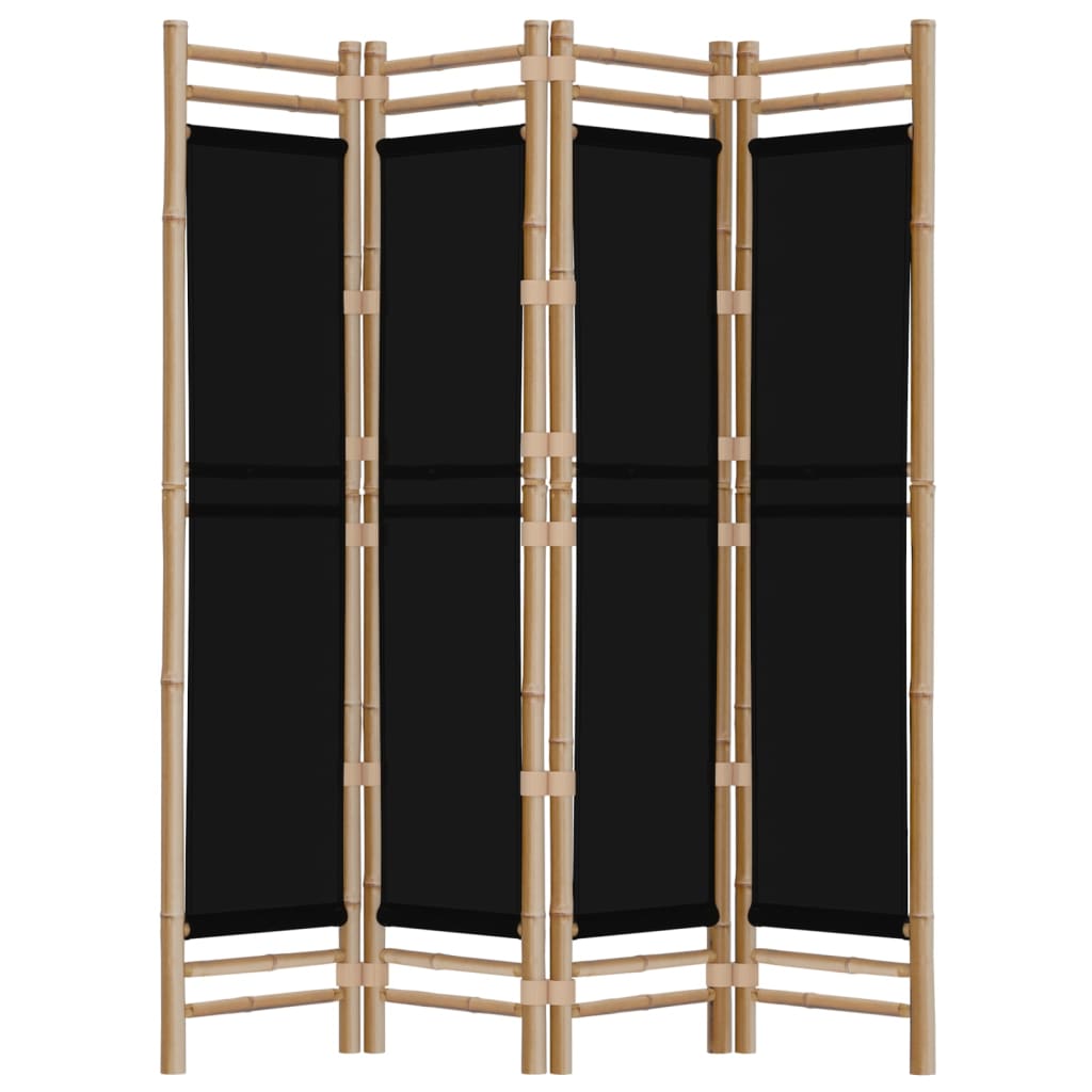 Elegant 4-Panel Bamboo & Canvas Room Divider, 160 cm