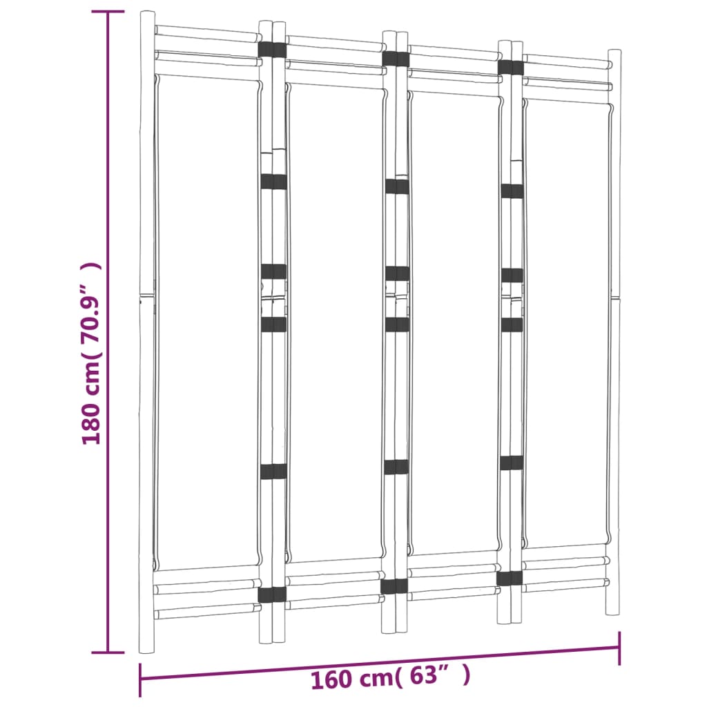 Elegant 4-Panel Bamboo & Canvas Room Divider, 160 cm