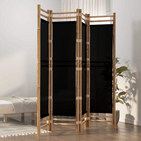 Elegant 4-Panel Bamboo & Canvas Room Divider, 160 cm