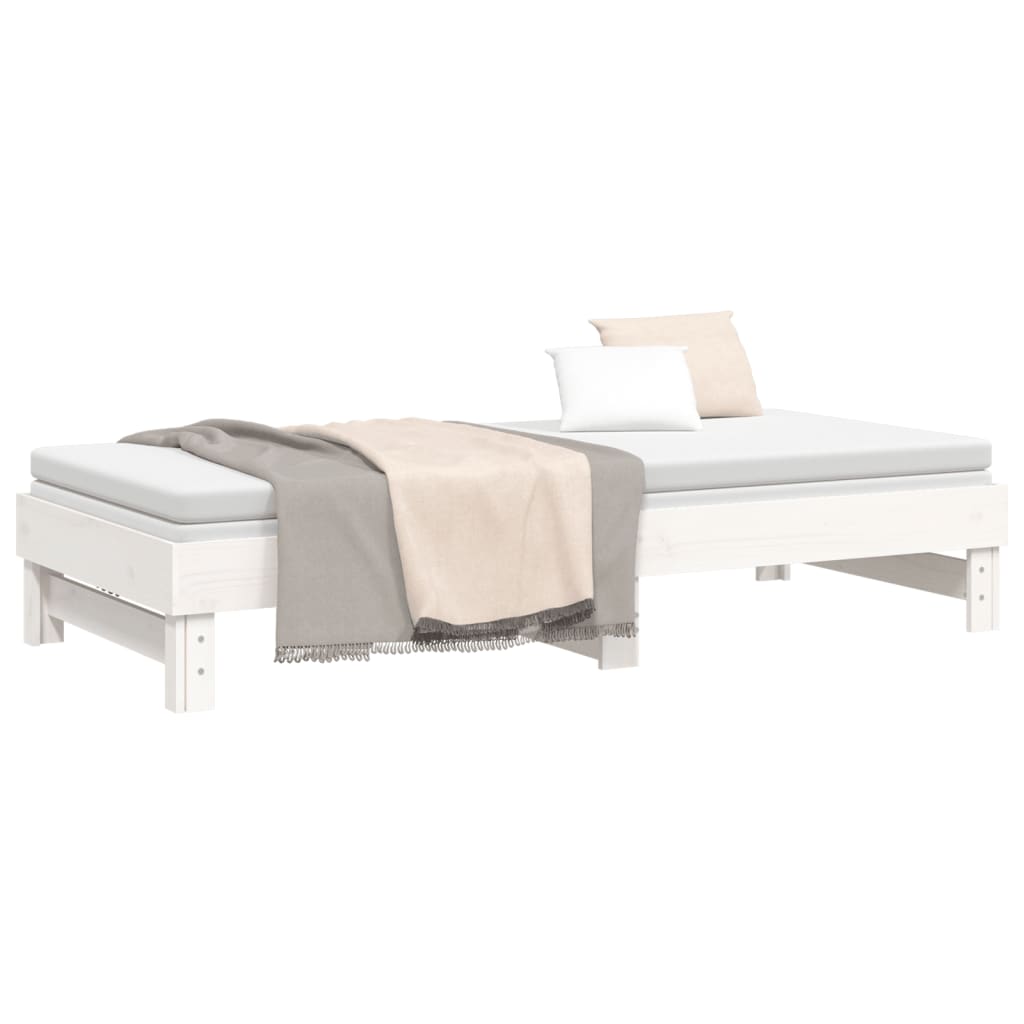 White Pull-Out Day Bed Frame 2x(80x200) cm - No Mattress Included