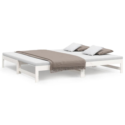 White Pull-out Day Bed Frame, No Mattress, 2x(100x200) cm Wood