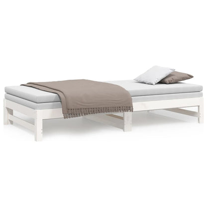 White Pull-out Day Bed Frame, No Mattress, 2x(100x200) cm Wood