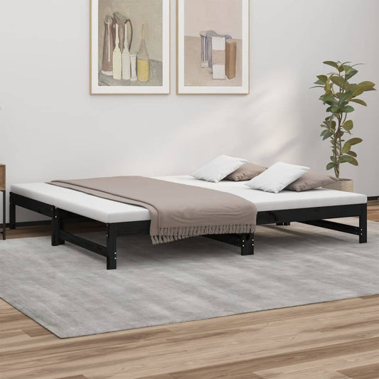 Black Pull-Out Day Bed Frame 2x(100x200) cm - No Mattress Included