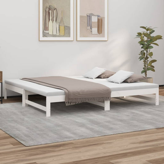 White Pull-Out Day Bed Frame - 2x (80x200 cm) - No Mattress Included