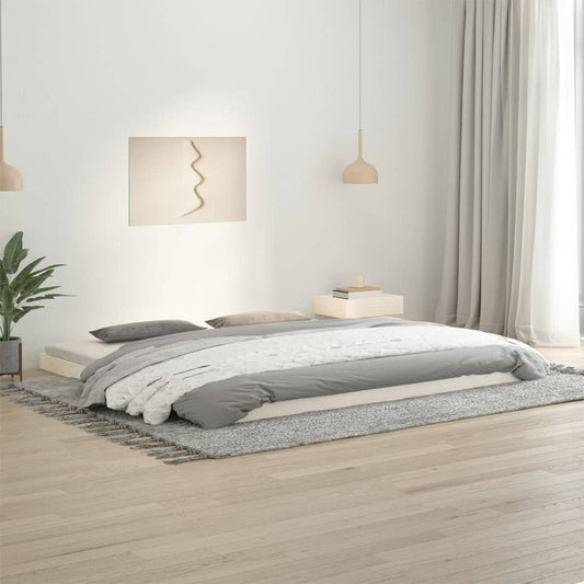 Solid Wood Pine Bed Frame 200x200 cm - White, No Mattress Included