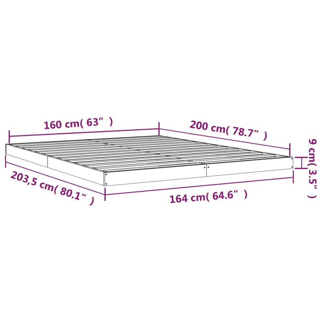 Bed Frame without Mattress White 160x200 cm Solid Wood Pine