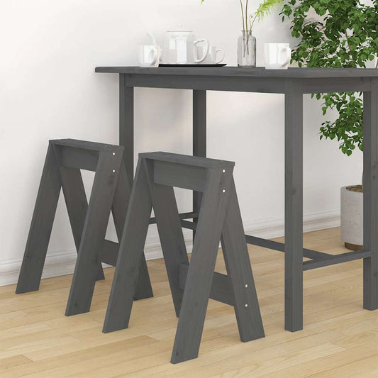Solid Pine Wood Grey Stools - Set of 2 (40x40x60 cm)