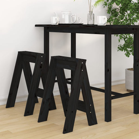 Black Solid Pine Wood Stools, Set of 2 (40x40x60 cm)