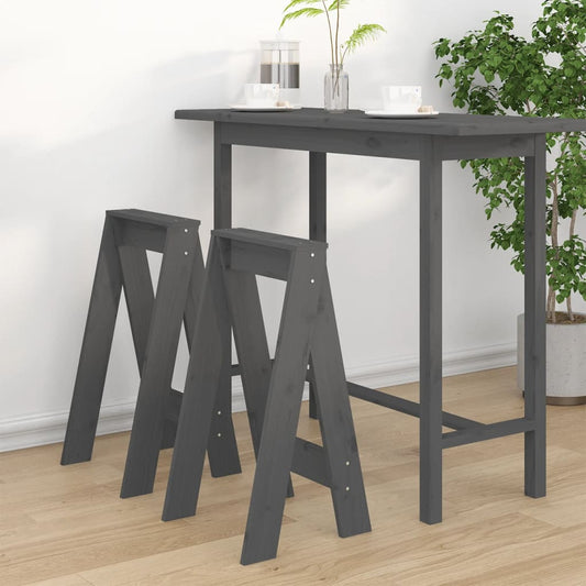 Solid Pine Wood Stools - 2pcs, Grey, 40x40x75 cm
