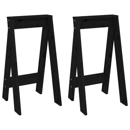 Black Solid Wood Pine Stools - Set of 2, 40x40x75 cm