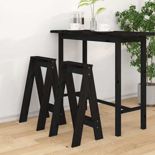 Black Solid Wood Pine Stools - Set of 2, 40x40x75 cm