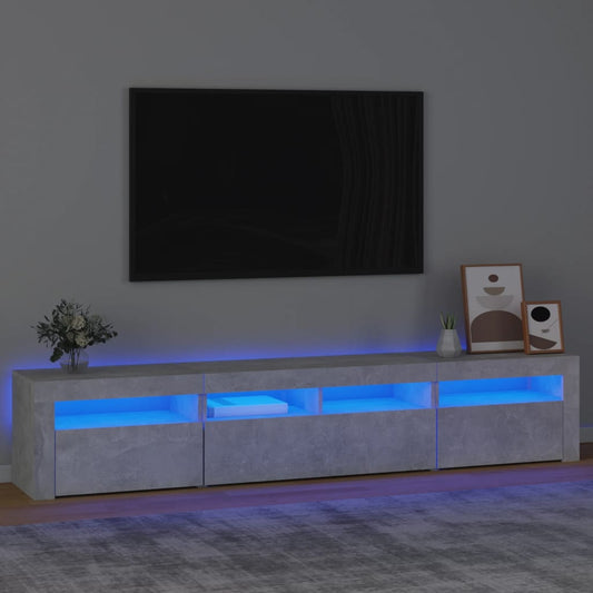 TV Cabinet with LED Lights Concrete Grey 210x35x40 cm