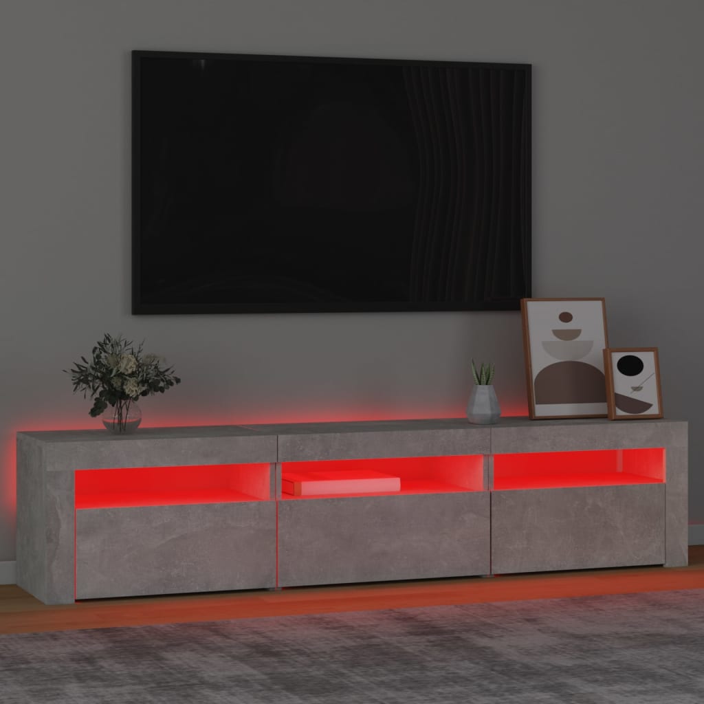 TV Cabinet with LED Lights Concrete Grey 180x35x40 cm