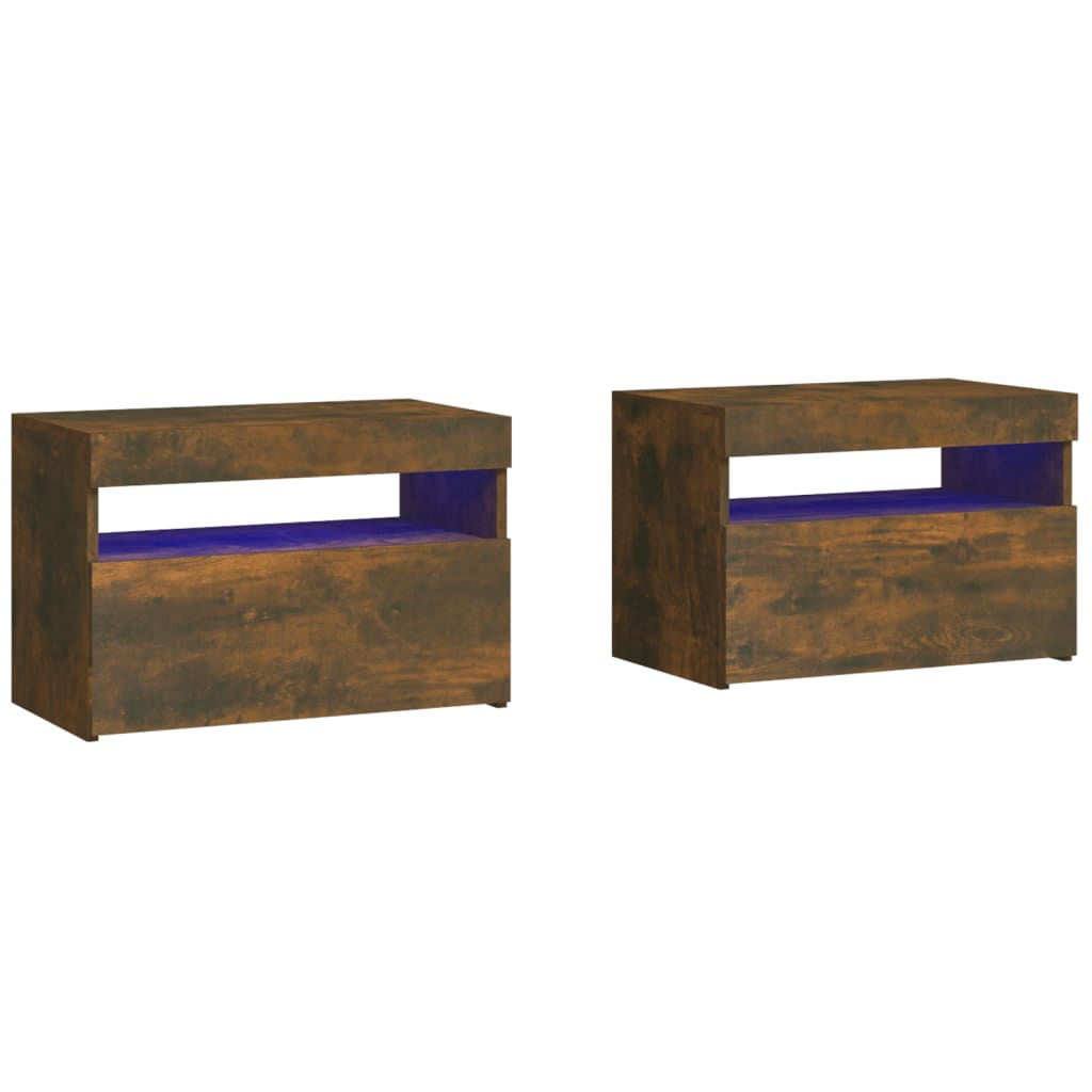 Smoked Oak Bedside Cabinets 2 pcs with LED Lights, 60x35x40 cm