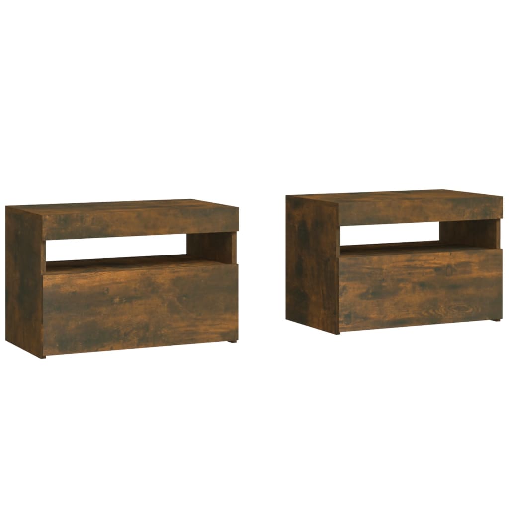 Smoked Oak Bedside Cabinets 2 pcs with LED Lights, 60x35x40 cm
