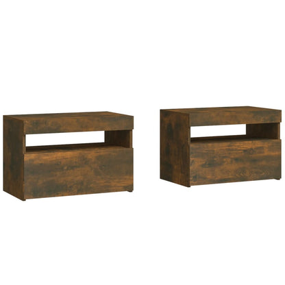 Smoked Oak Bedside Cabinets 2 pcs with LED Lights, 60x35x40 cm