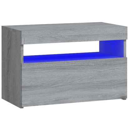 Grey Sonoma Bedside Cabinet with LED Lights - 60x35x40 cm