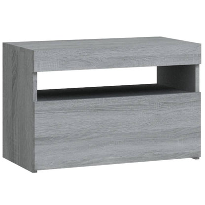 Grey Sonoma Bedside Cabinet with LED Lights - 60x35x40 cm