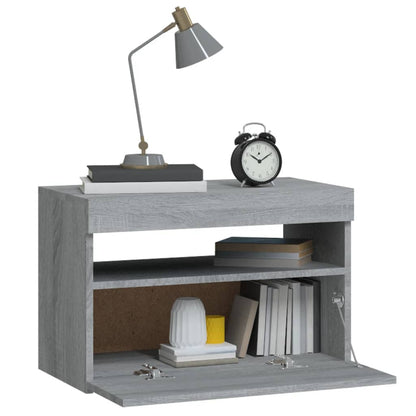 Grey Sonoma Bedside Cabinet with LED Lights - 60x35x40 cm
