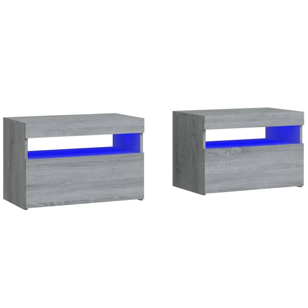 Grey Sonoma LED Bedside Cabinets 2 pcs - Modern Bedroom Storage