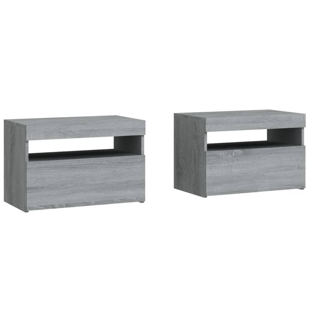 Grey Sonoma LED Bedside Cabinets 2 pcs - Modern Bedroom Storage